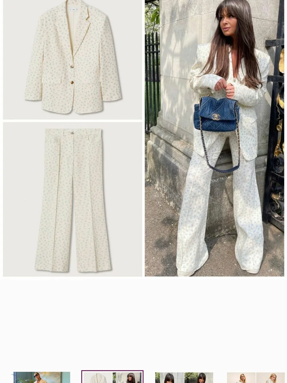 Mango Cream Floral Boot Cut Linen Trouser